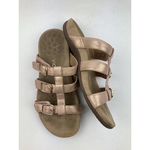 *Vionic Orthaheel Misa Rose Gold Shimmer 3 Strap Adjustable Sandals Womens US 7 - Picture 2 of 8